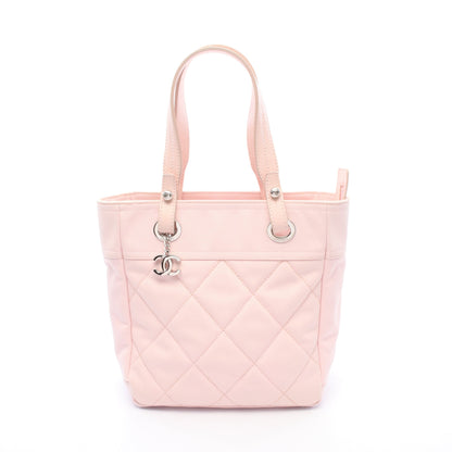 パリビアリッツPM ハンドバッグ トートバッグ キャンバス レザー ピンク シルバー金具 シャネル バッグ CHANEL
