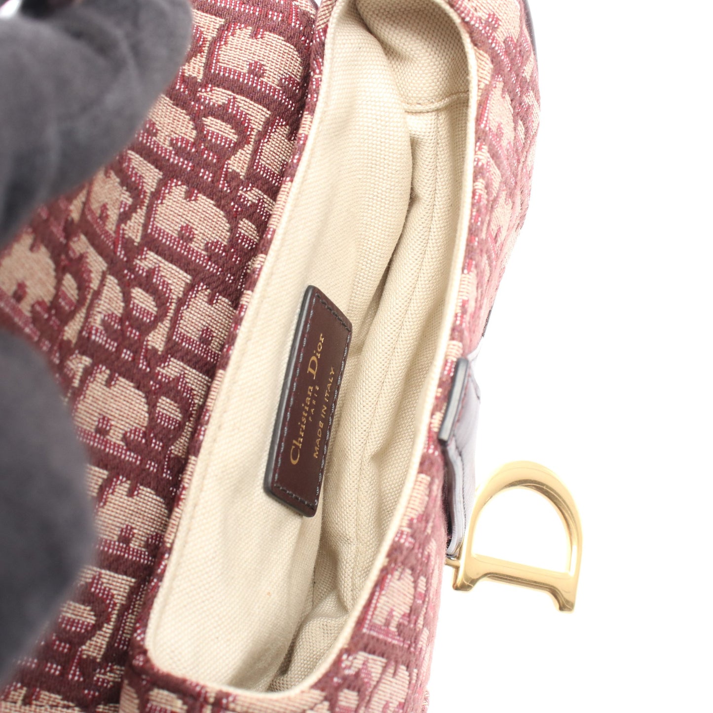 SADDLE サドル オブリーク ハンドバッグ キャンバス レザー ボルドー ベージュ クリスチャンディオール