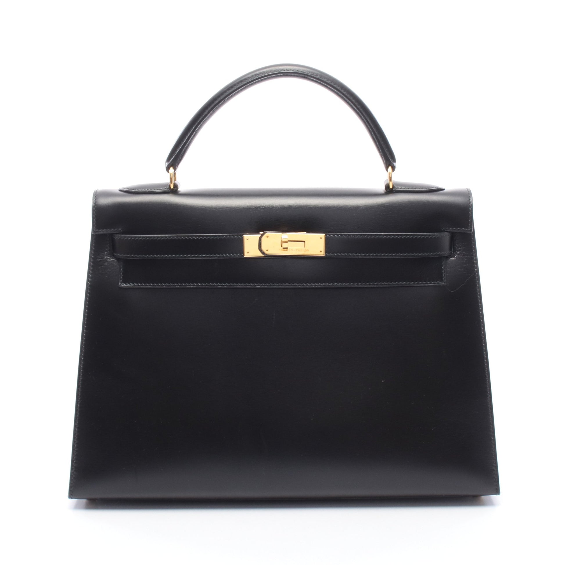 ケリー32 外縫い 2WAY ハンドバッグ ボックスカーフ ブラック ゴールド金具 ○W刻印 エルメス バッグ HERMES