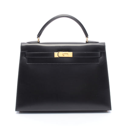 ケリー32 外縫い 2WAY ハンドバッグ ボックスカーフ ブラック ゴールド金具 ○W刻印 エルメス バッグ HERMES