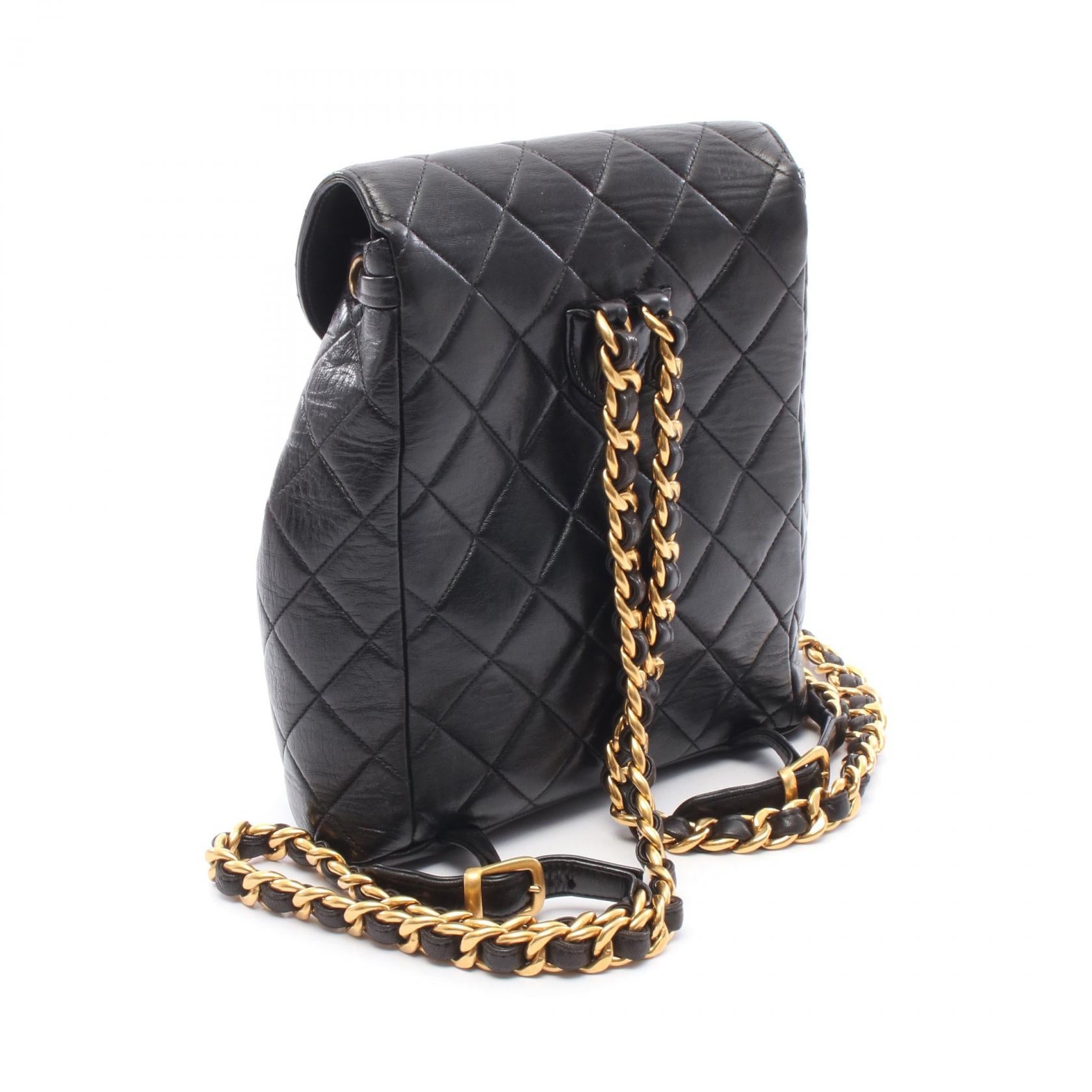 マトラッセ ターンロック チェーン バックパック リュックサック ラムスキン ブラック ゴールド金具 シャネル バッグ CHANEL