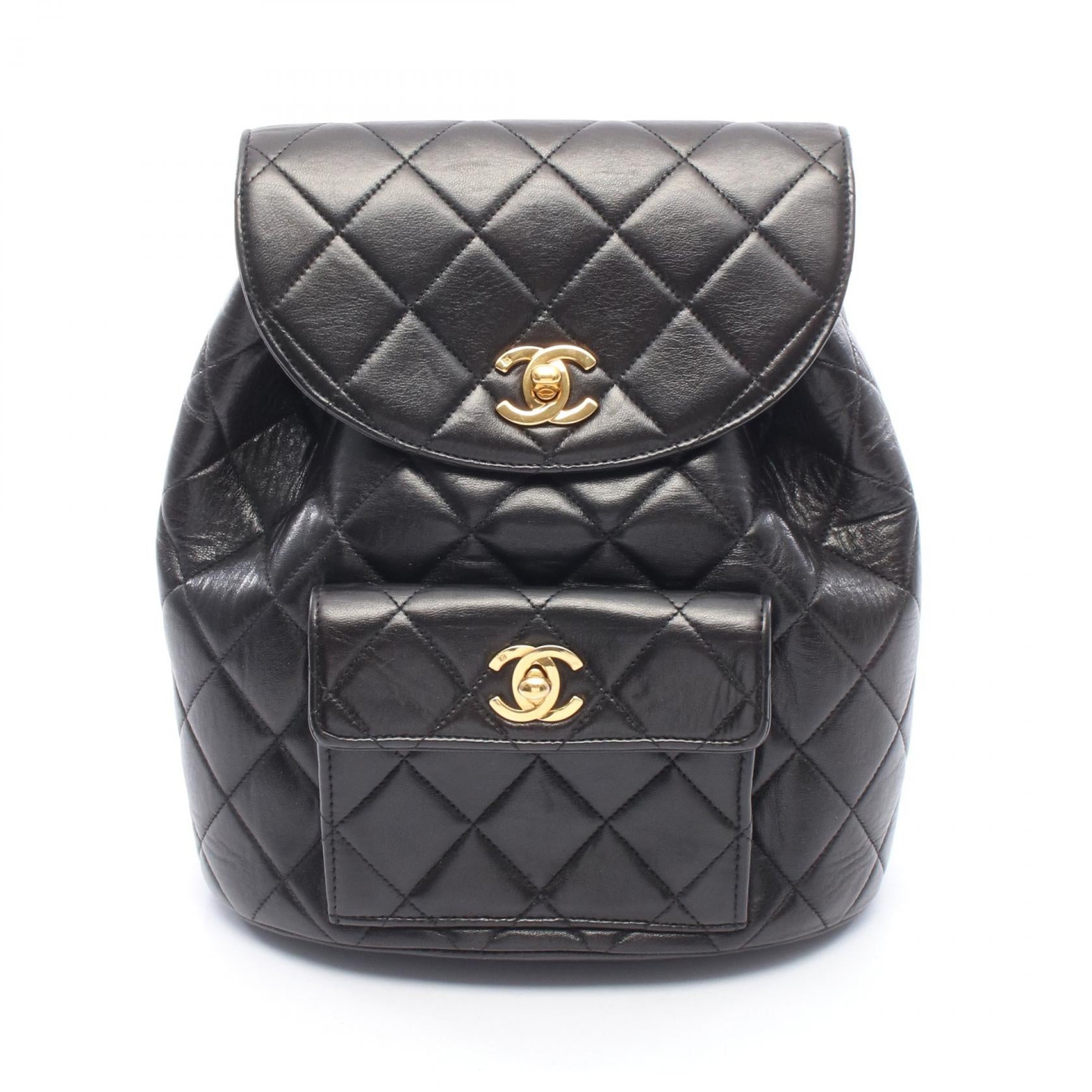マトラッセ ターンロック チェーン バックパック リュックサック ラムスキン ブラック ゴールド金具 シャネル バッグ CHANEL
