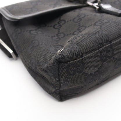GGキャンバス ボディバッグ ウエストバッグ キャンバス レザー ブラック グッチ バッグ GUCCI