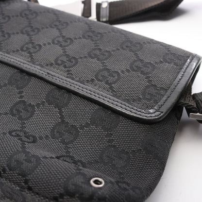 GGキャンバス ボディバッグ ウエストバッグ キャンバス レザー ブラック グッチ バッグ GUCCI