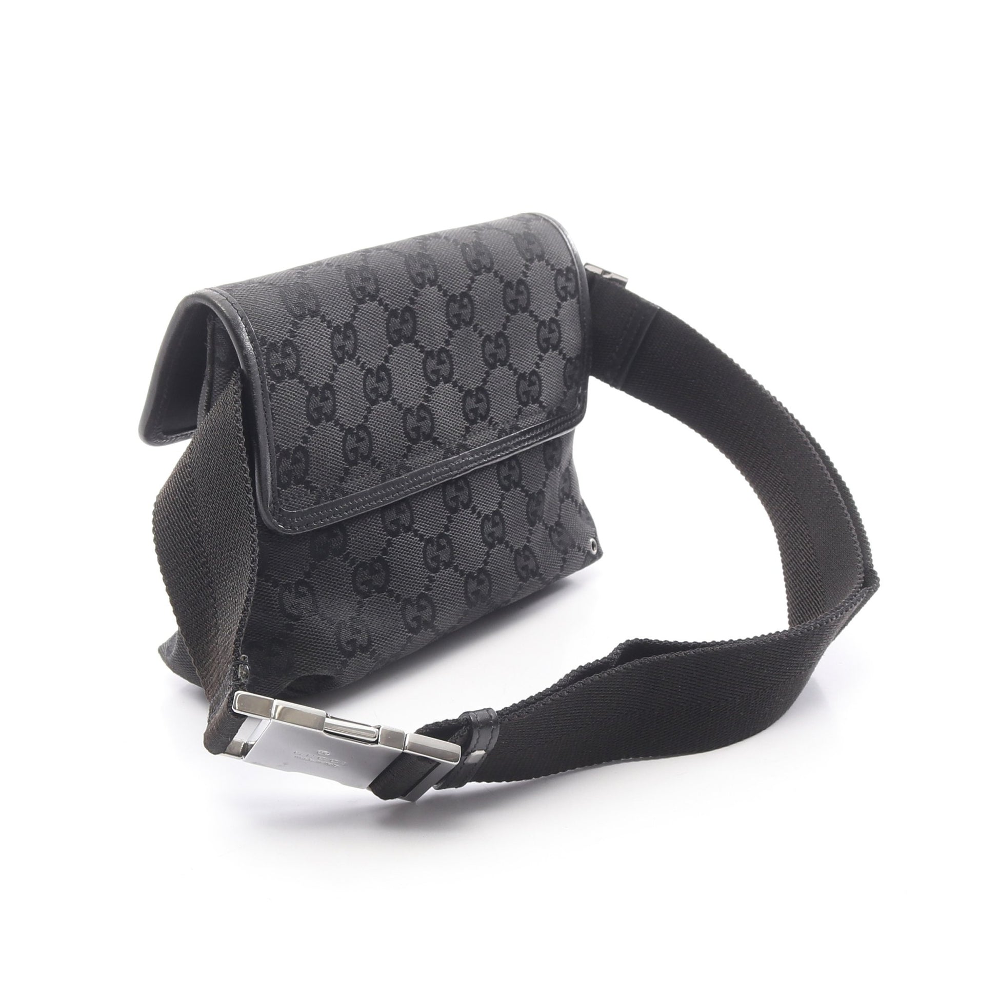 GGキャンバス ボディバッグ ウエストバッグ キャンバス レザー ブラック グッチ バッグ GUCCI