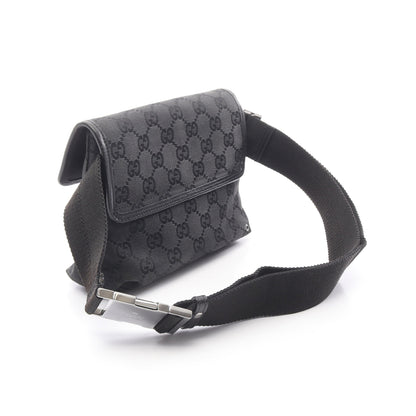 GGキャンバス ボディバッグ ウエストバッグ キャンバス レザー ブラック グッチ バッグ GUCCI
