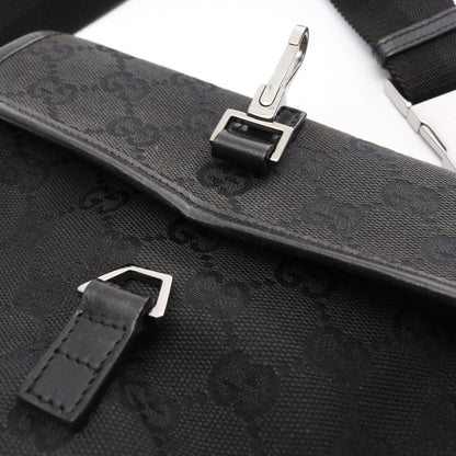 GGキャンバス ボディバッグ ウエストバッグ キャンバス レザー ブラック グッチ バッグ GUCCI