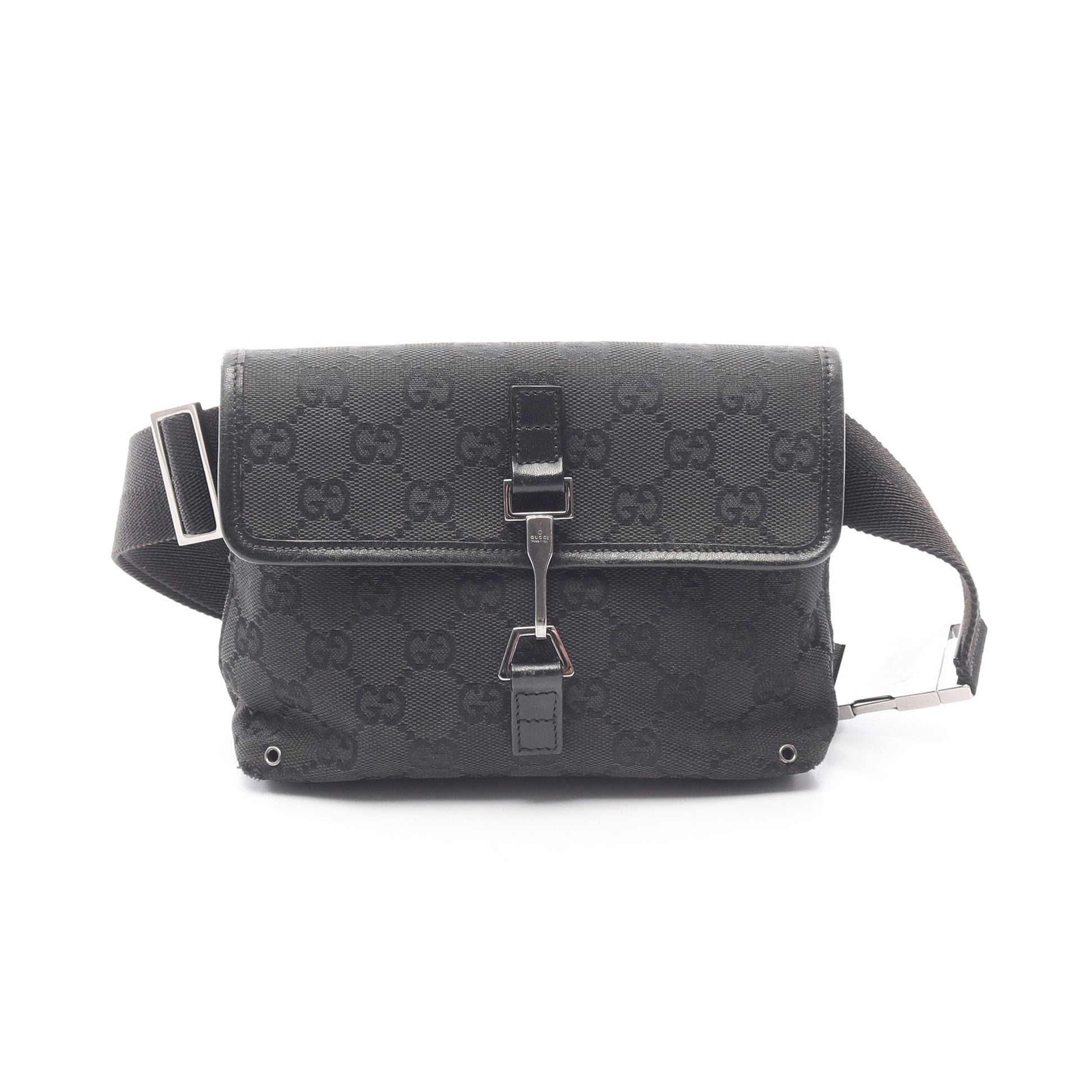 GGキャンバス ボディバッグ ウエストバッグ キャンバス レザー ブラック グッチ バッグ GUCCI