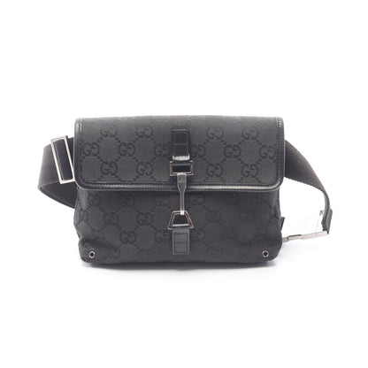 GGキャンバス ボディバッグ ウエストバッグ キャンバス レザー ブラック グッチ バッグ GUCCI