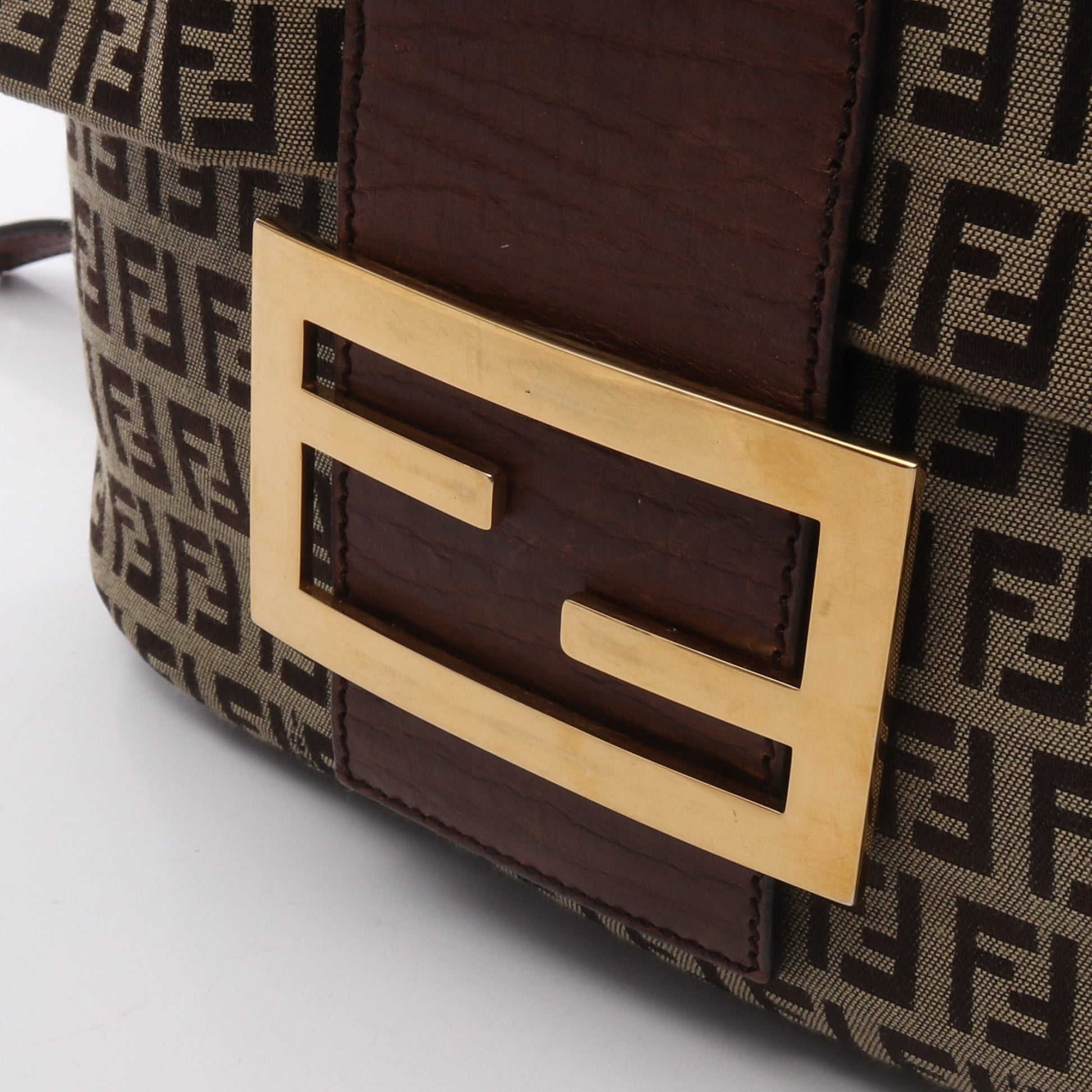 ズッキーノ ショルダーバッグ キャンバス レザー ベージュ ダークブラウン フェンディ バッグ FENDI