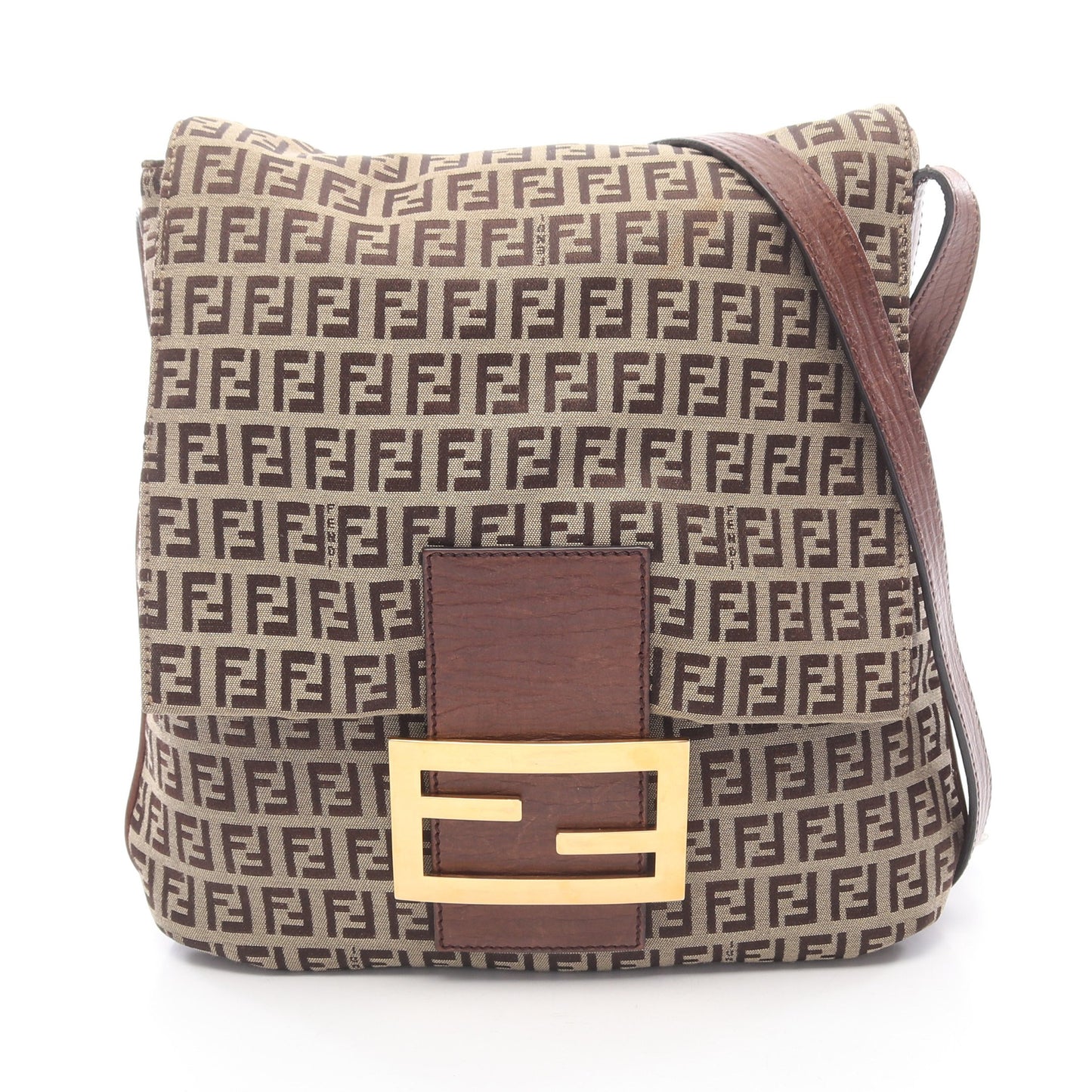 ズッキーノ ショルダーバッグ キャンバス レザー ベージュ ダークブラウン フェンディ バッグ FENDI