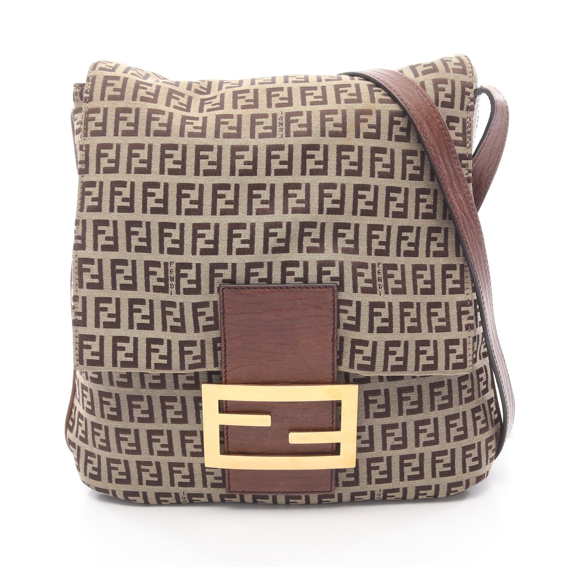 ズッキーノ ショルダーバッグ キャンバス レザー ベージュ ダークブラウン フェンディ バッグ FENDI