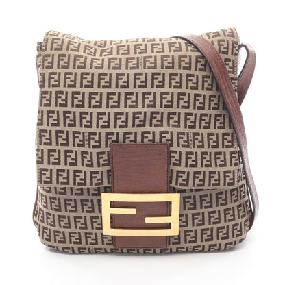 ズッキーノ ショルダーバッグ キャンバス レザー ベージュ ダークブラウン フェンディ バッグ FENDI