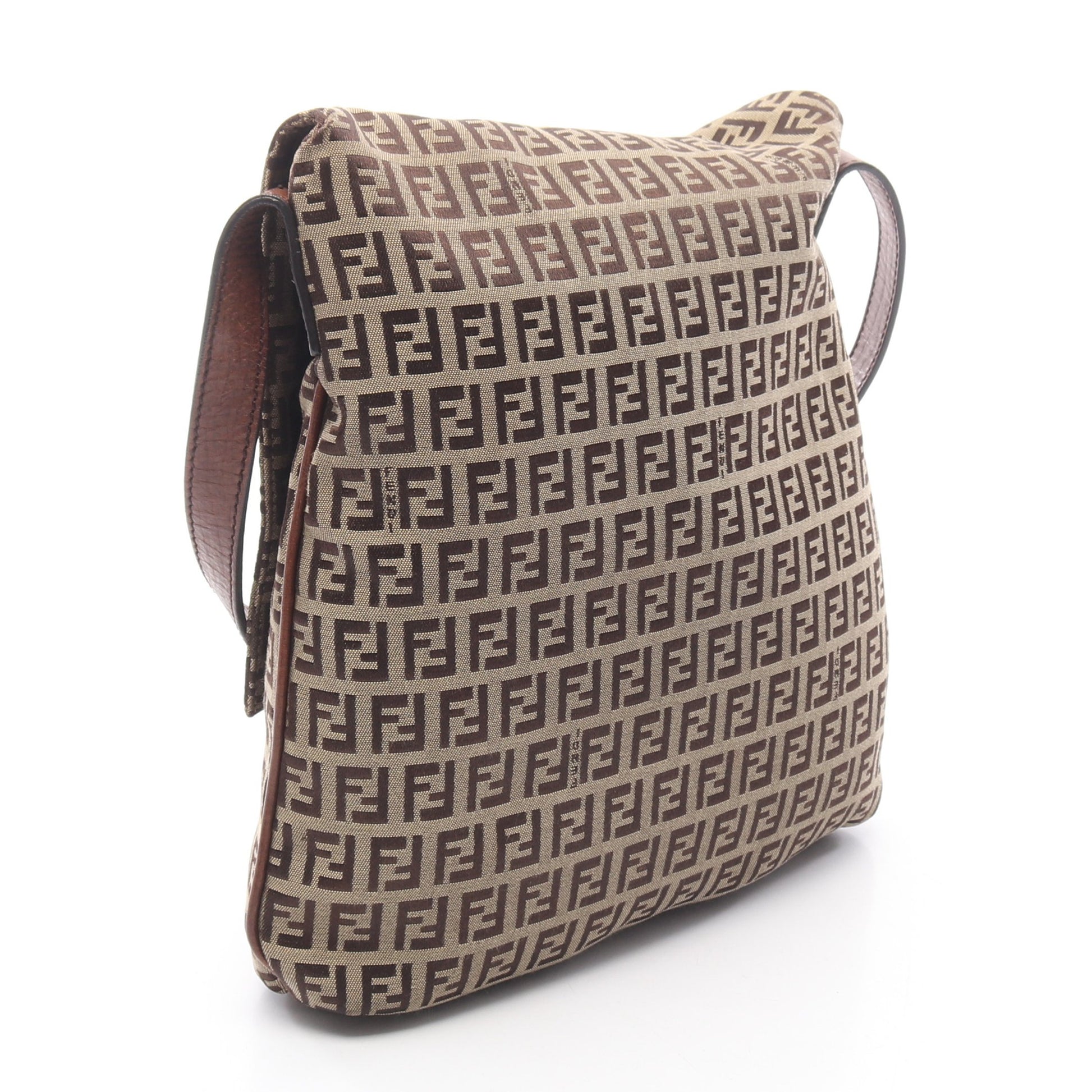 ズッキーノ ショルダーバッグ キャンバス レザー ベージュ ダークブラウン フェンディ バッグ FENDI