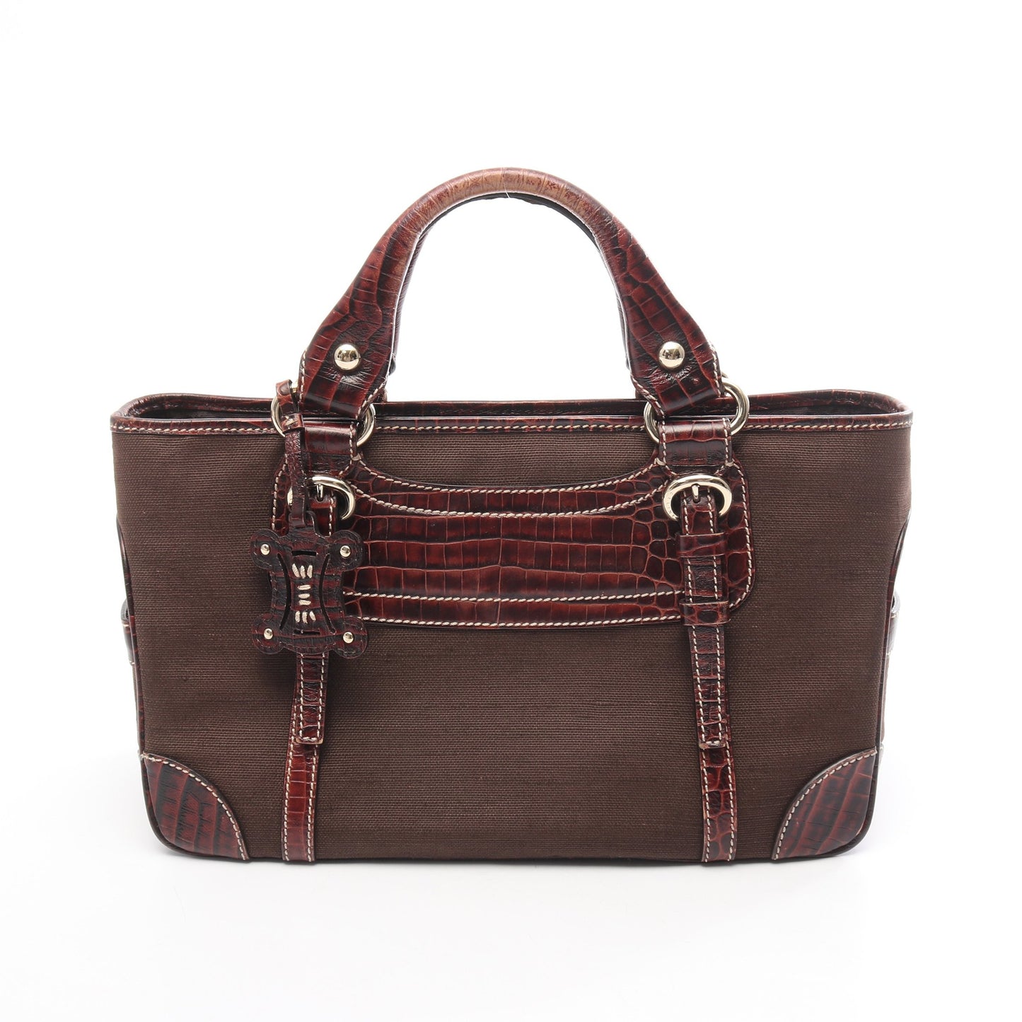 ブギーバッグ クロコ型押し ハンドバッグ キャンバス レザー ブラウン セリーヌ バッグ CELINE