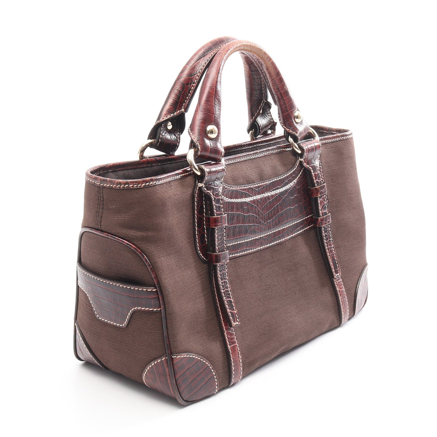 ブギーバッグ クロコ型押し ハンドバッグ キャンバス レザー ブラウン セリーヌ バッグ CELINE