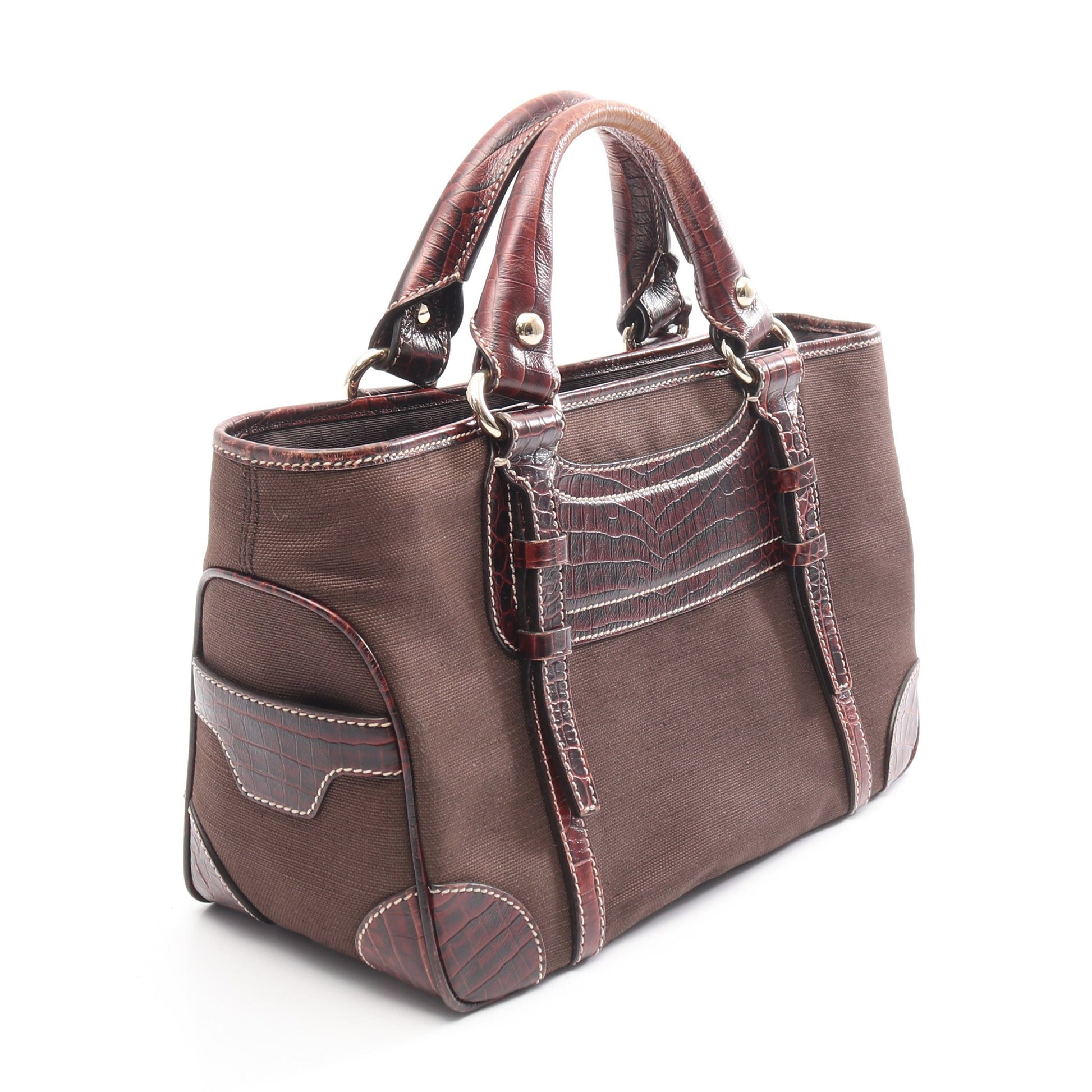 ブギーバッグ クロコ型押し ハンドバッグ キャンバス レザー ブラウン セリーヌ バッグ CELINE