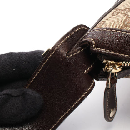 GGキャンバス シェリーライン スタッズ ショルダーバッグ キャンバス レザー ベージュ ダークブラウン グッチ バッグ GUCCI