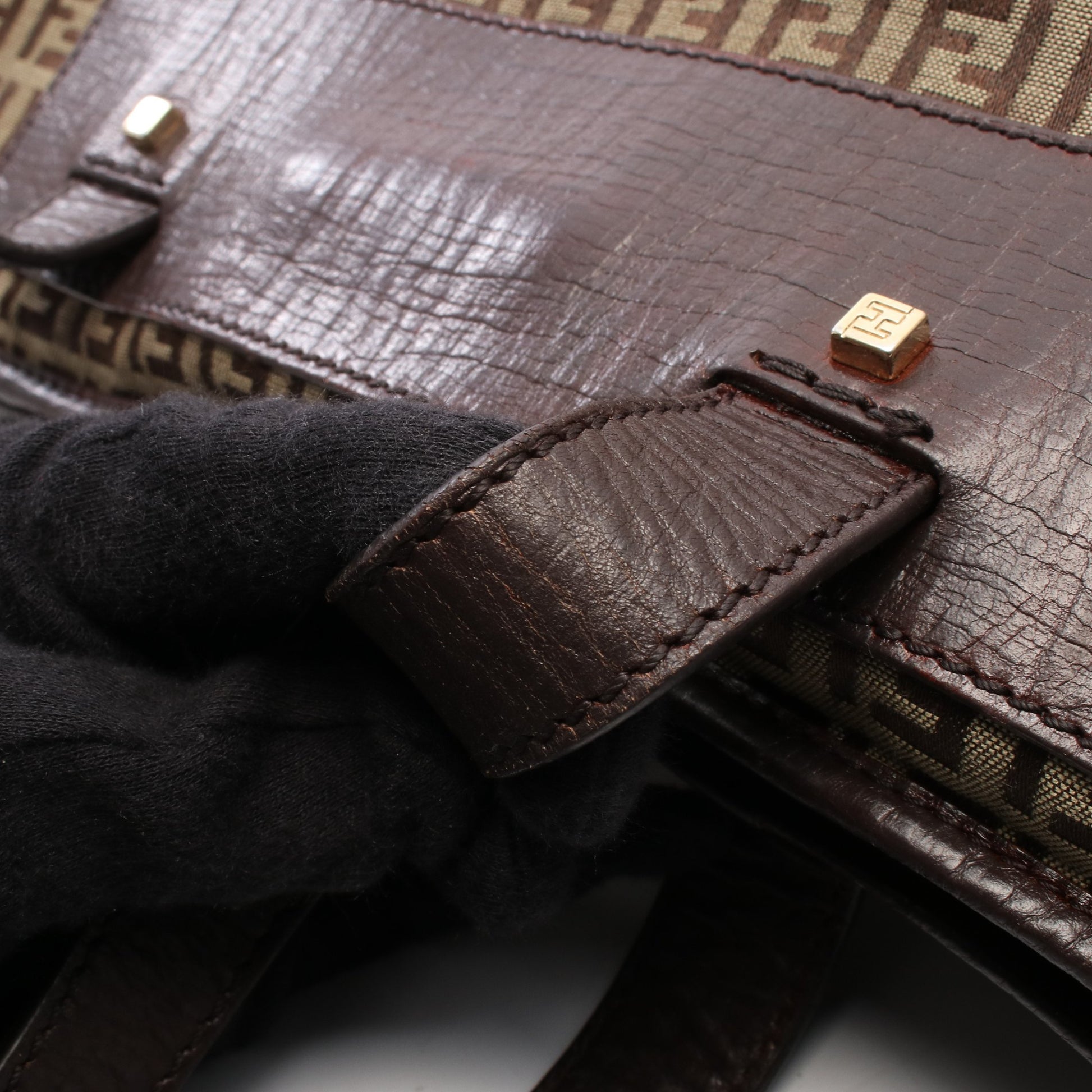 ズッキーノ ハンドバッグ トートバッグ キャンバス レザー ベージュ ダークブラウン フェンディ バッグ FENDI