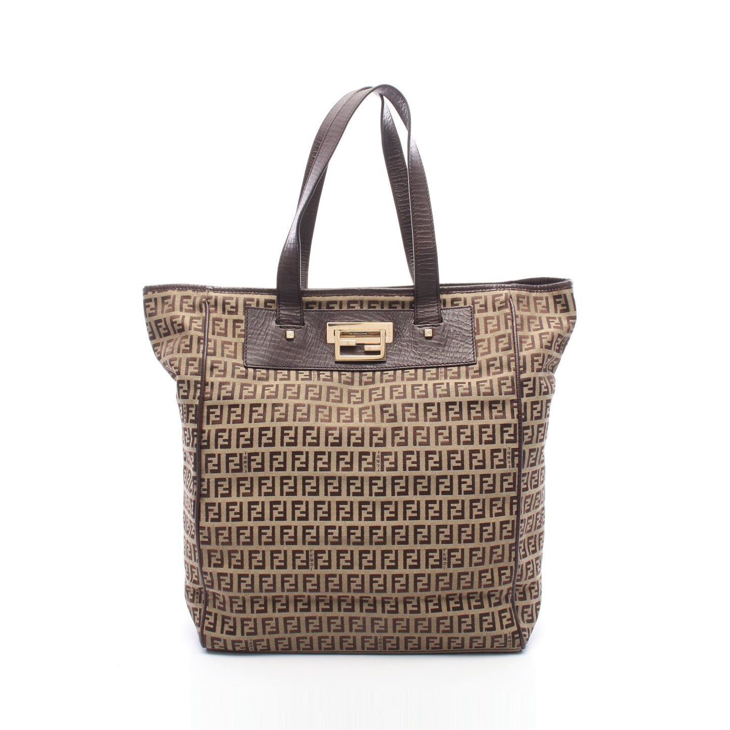 ズッキーノ ハンドバッグ トートバッグ キャンバス レザー ベージュ ダークブラウン フェンディ バッグ FENDI