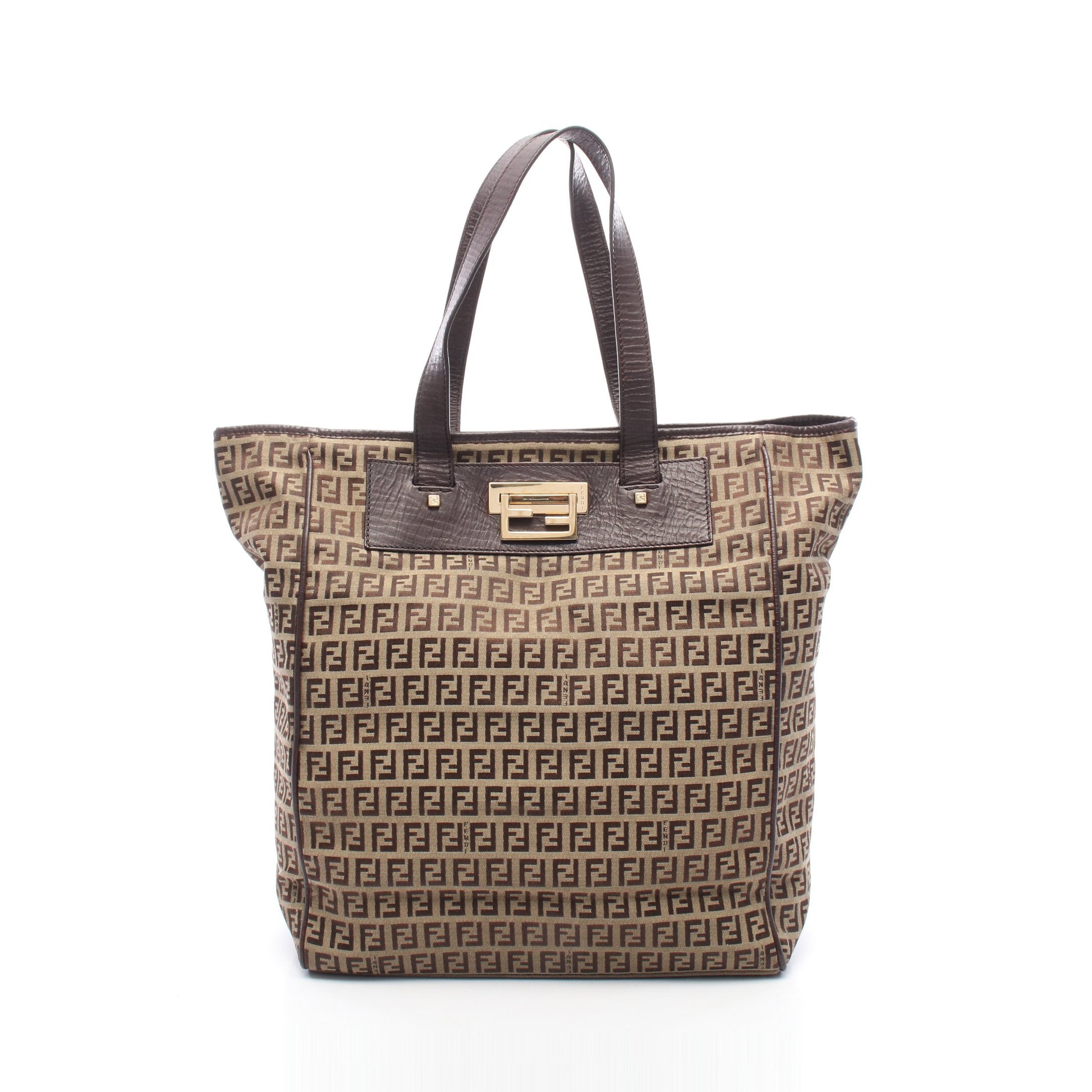 ズッキーノ ハンドバッグ トートバッグ キャンバス レザー ベージュ ダークブラウン フェンディ バッグ FENDI