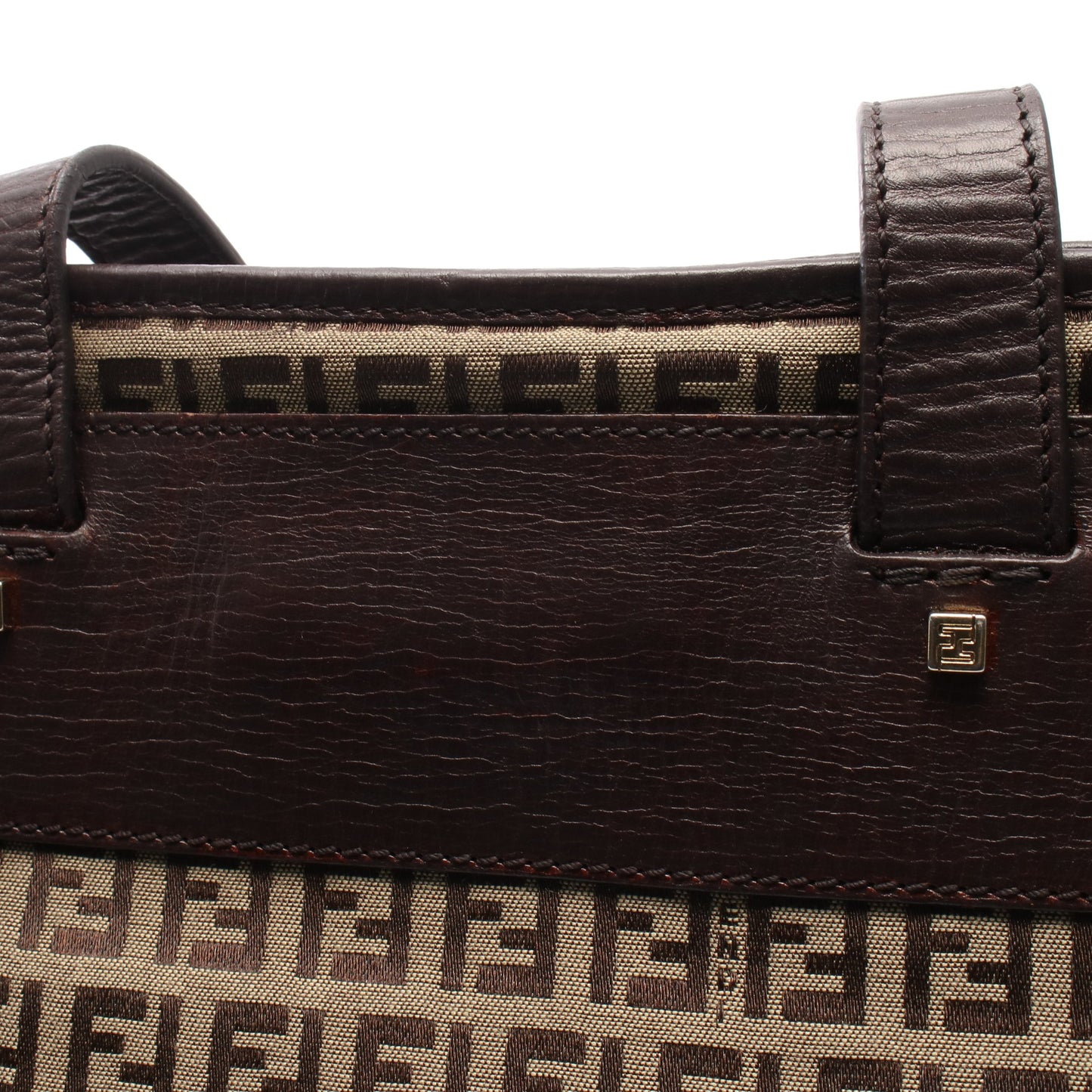 ズッキーノ ハンドバッグ トートバッグ キャンバス レザー ベージュ ダークブラウン フェンディ バッグ FENDI