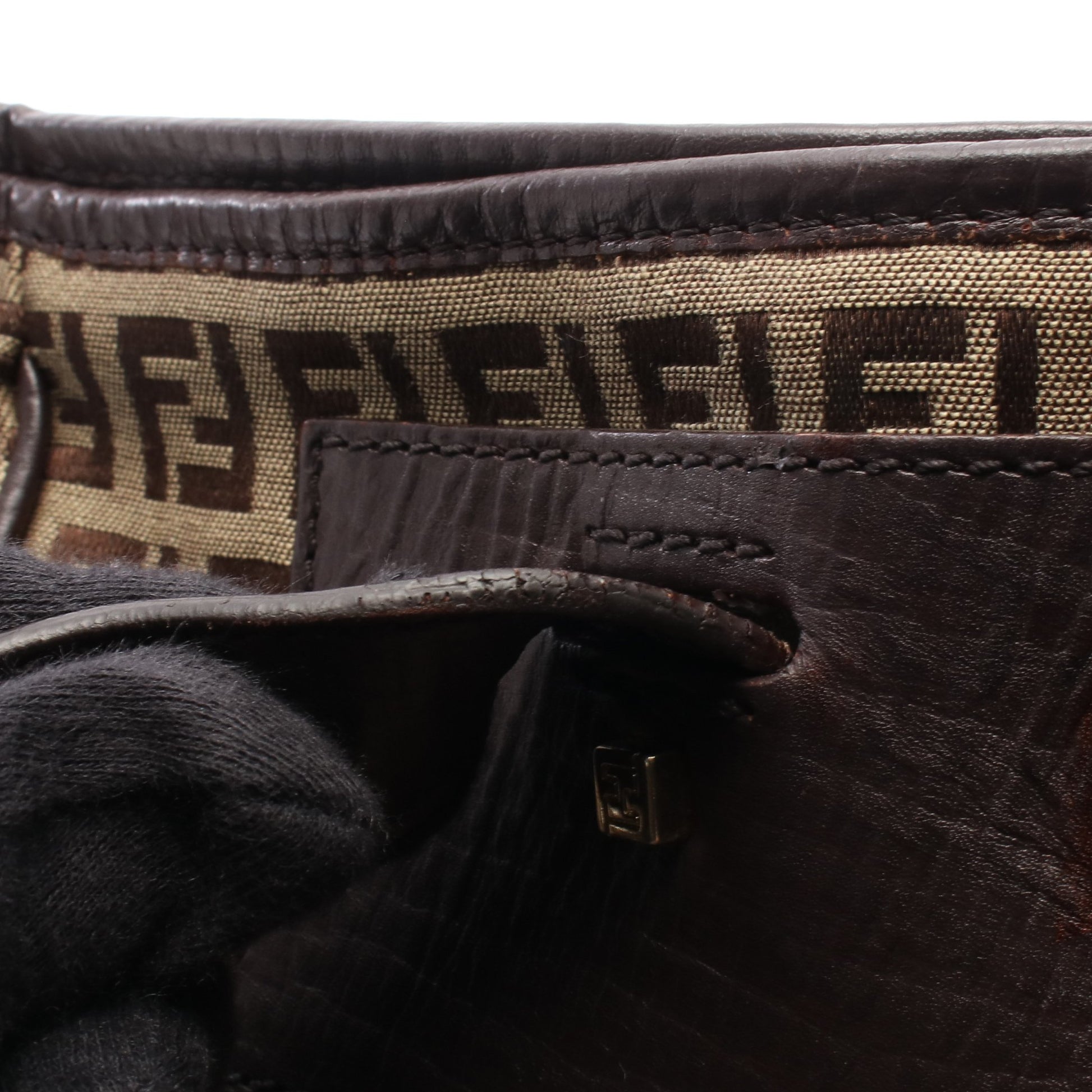 ズッキーノ ハンドバッグ トートバッグ キャンバス レザー ベージュ ダークブラウン フェンディ バッグ FENDI
