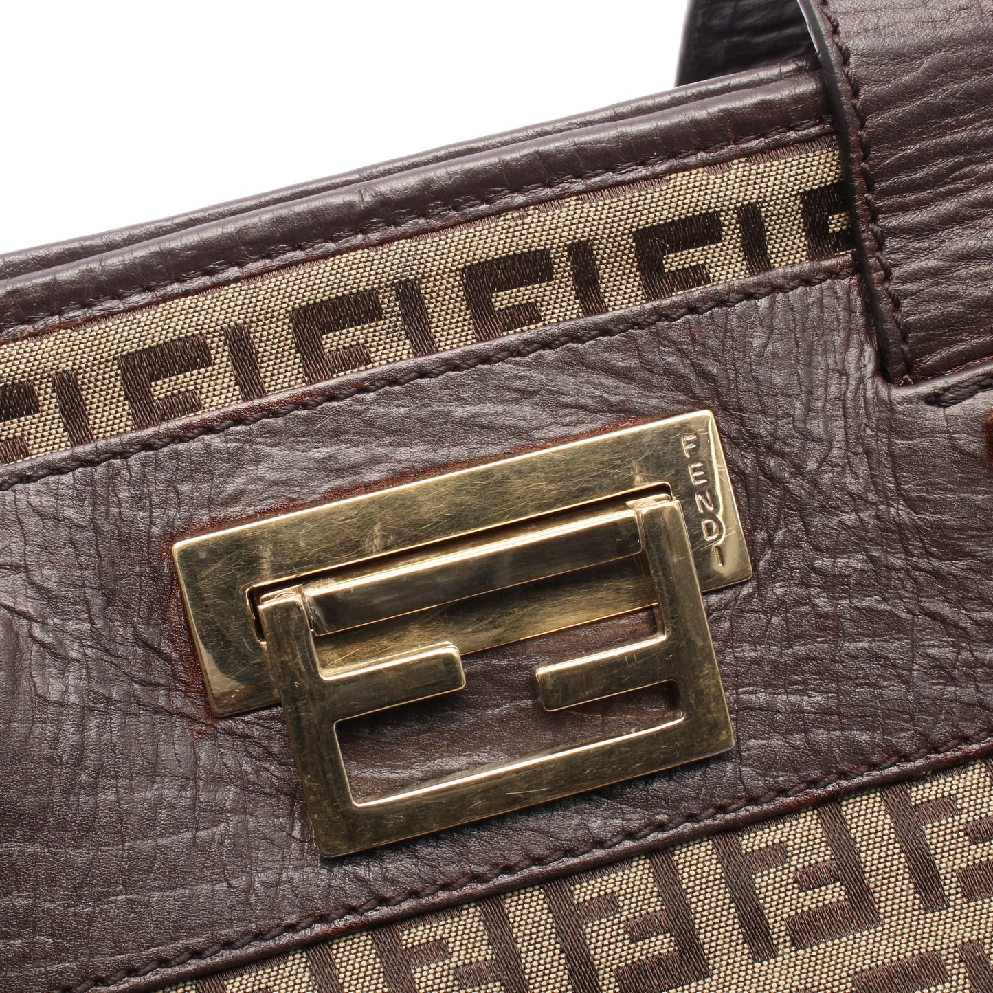 ズッキーノ ハンドバッグ トートバッグ キャンバス レザー ベージュ ダークブラウン フェンディ バッグ FENDI