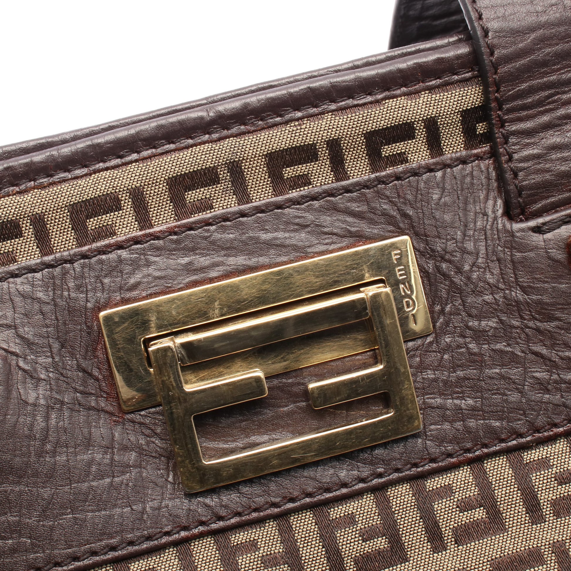 ズッキーノ ハンドバッグ トートバッグ キャンバス レザー ベージュ ダークブラウン フェンディ バッグ FENDI