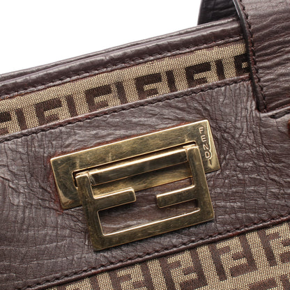 ズッキーノ ハンドバッグ トートバッグ キャンバス レザー ベージュ ダークブラウン フェンディ バッグ FENDI