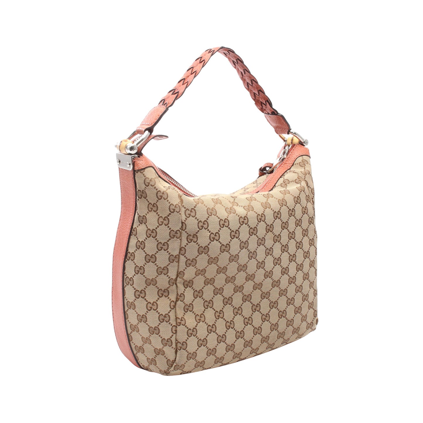 GGキャンバス ワンショルダーバッグ キャンバス レザー ベージュ ピンク グッチ バッグ GUCCI