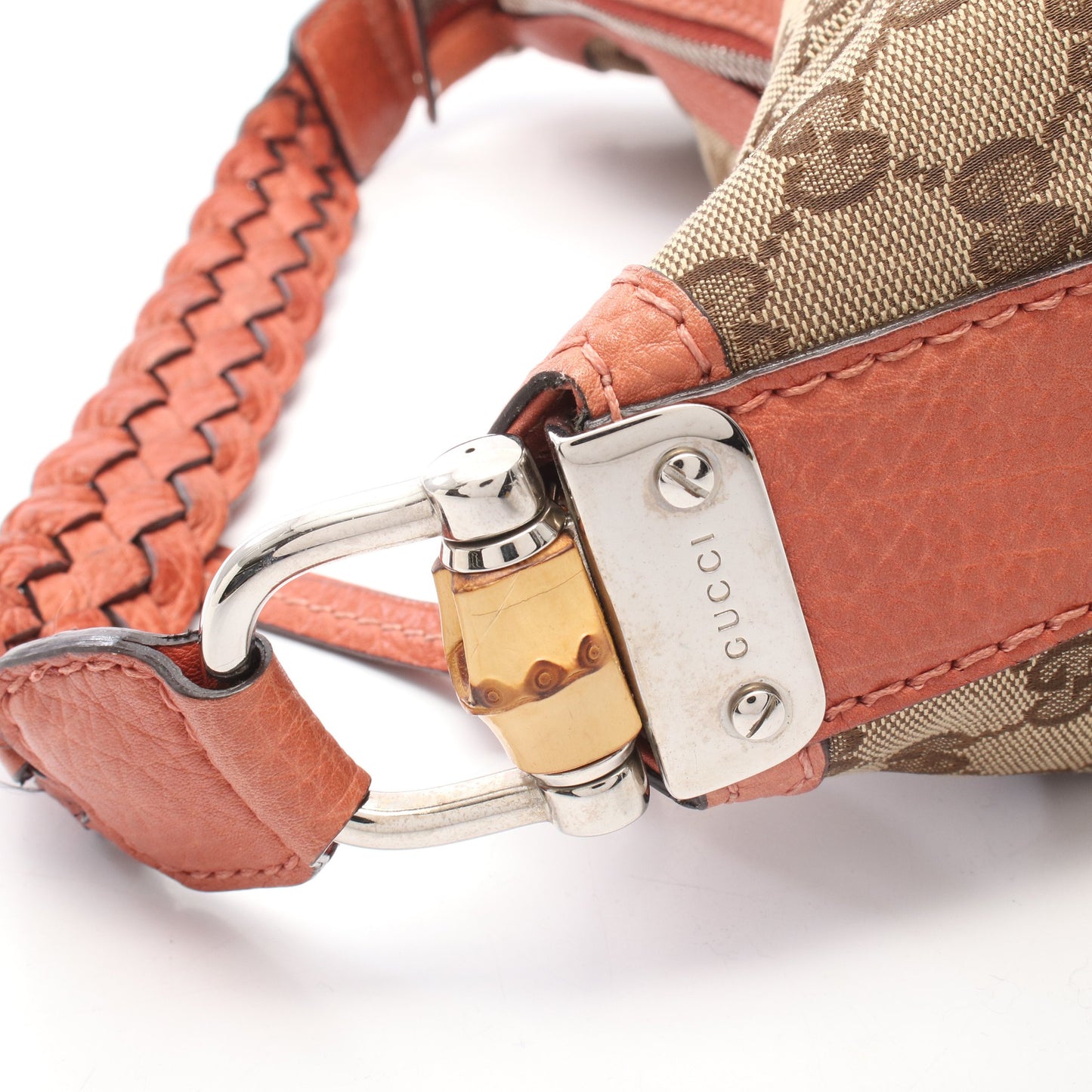GGキャンバス ワンショルダーバッグ キャンバス レザー ベージュ ピンク グッチ バッグ GUCCI