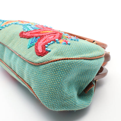 バンブー フラワー刺繍 ハンドバッグ ファブリック リザード グリーン マルチカラー グッチ バッグ GUCCI