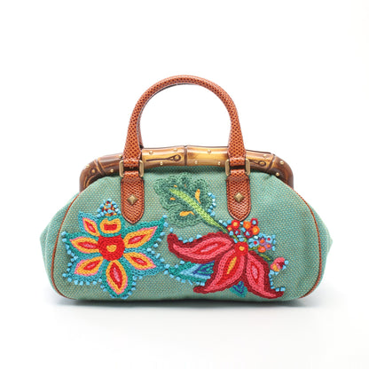 バンブー フラワー刺繍 ハンドバッグ ファブリック リザード グリーン マルチカラー グッチ バッグ GUCCI