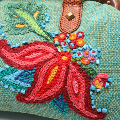 バンブー フラワー刺繍 ハンドバッグ ファブリック リザード グリーン マルチカラー グッチ バッグ GUCCI