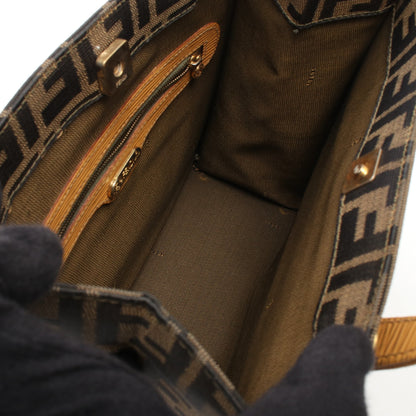 ズッカ ハンドバッグ キャンバス レザー ダークブラウン ライトオレンジ フェンディ バッグ FENDI