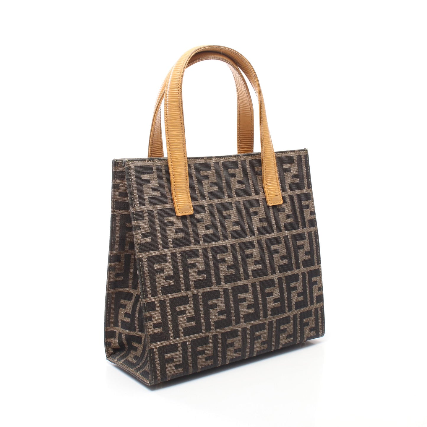 ズッカ ハンドバッグ キャンバス レザー ダークブラウン ライトオレンジ フェンディ バッグ FENDI