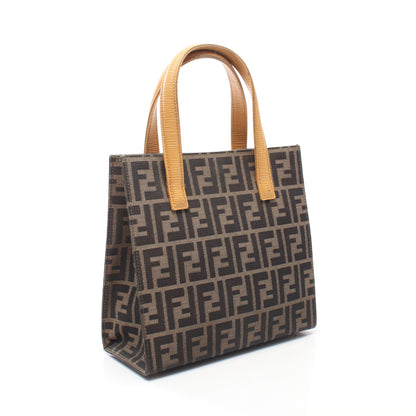 ズッカ ハンドバッグ キャンバス レザー ダークブラウン ライトオレンジ フェンディ バッグ FENDI