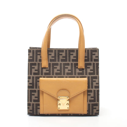 ズッカ ハンドバッグ キャンバス レザー ダークブラウン ライトオレンジ フェンディ バッグ FENDI