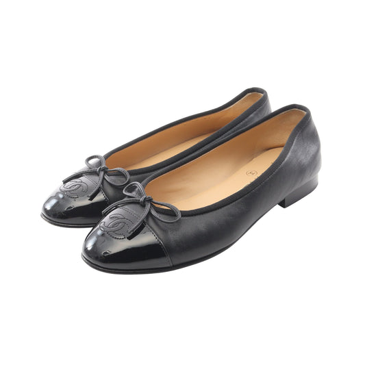 BALLERINA バレリーナ ココマーク バレエシューズ レザー エナメルレザー ブラック シャネル シューズ CHANEL