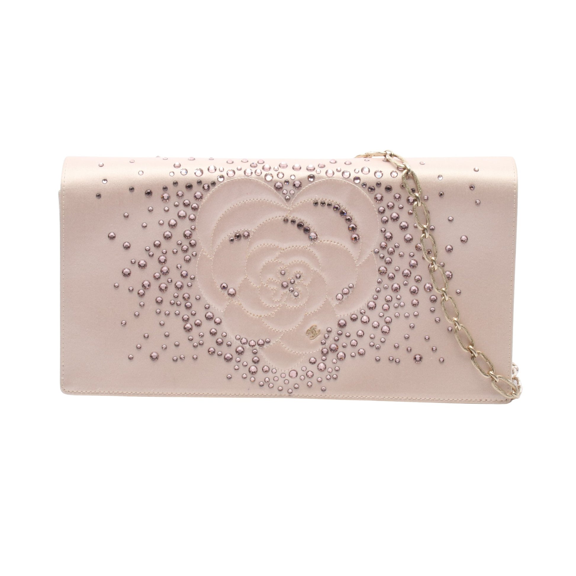 カメリア ココマーク チェーンショルダーバッグ サテン ライトピンク ゴールド金具 シャネル バッグ CHANEL