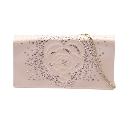 カメリア ココマーク チェーンショルダーバッグ サテン ライトピンク ゴールド金具 シャネル バッグ CHANEL