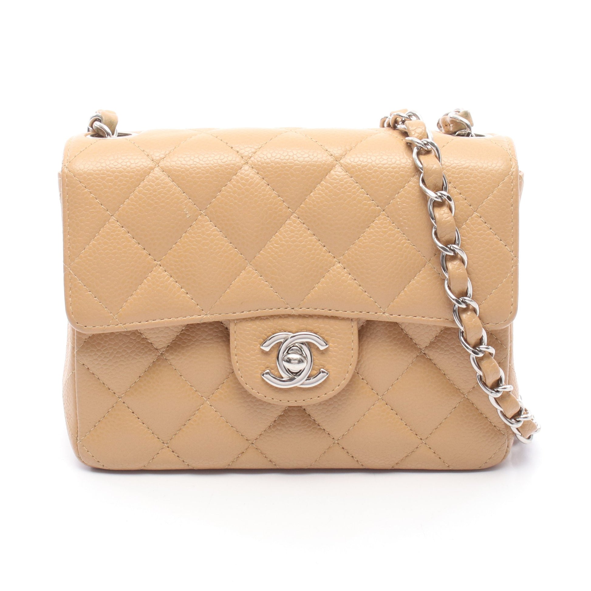 ミニマトラッセ チェーンショルダーバッグ キャビアスキン ベージュ シルバー金具 シャネル バッグ CHANEL