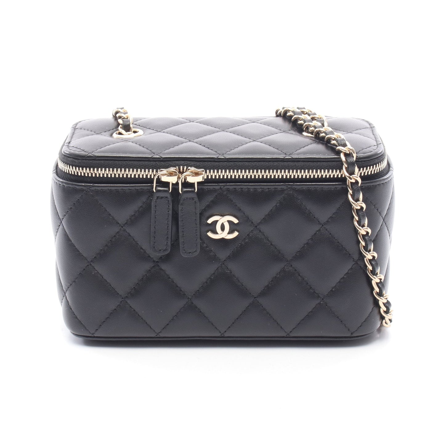 マトラッセ バニティ チェーンショルダーバッグ ラムスキン ブラック ゴールド金具 シャネル バッグ CHANEL
