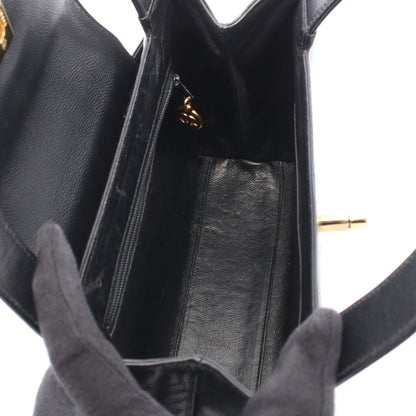 ターンロック ハンドバッグ キャビアスキン ブラック ゴールド金具 シャネル
