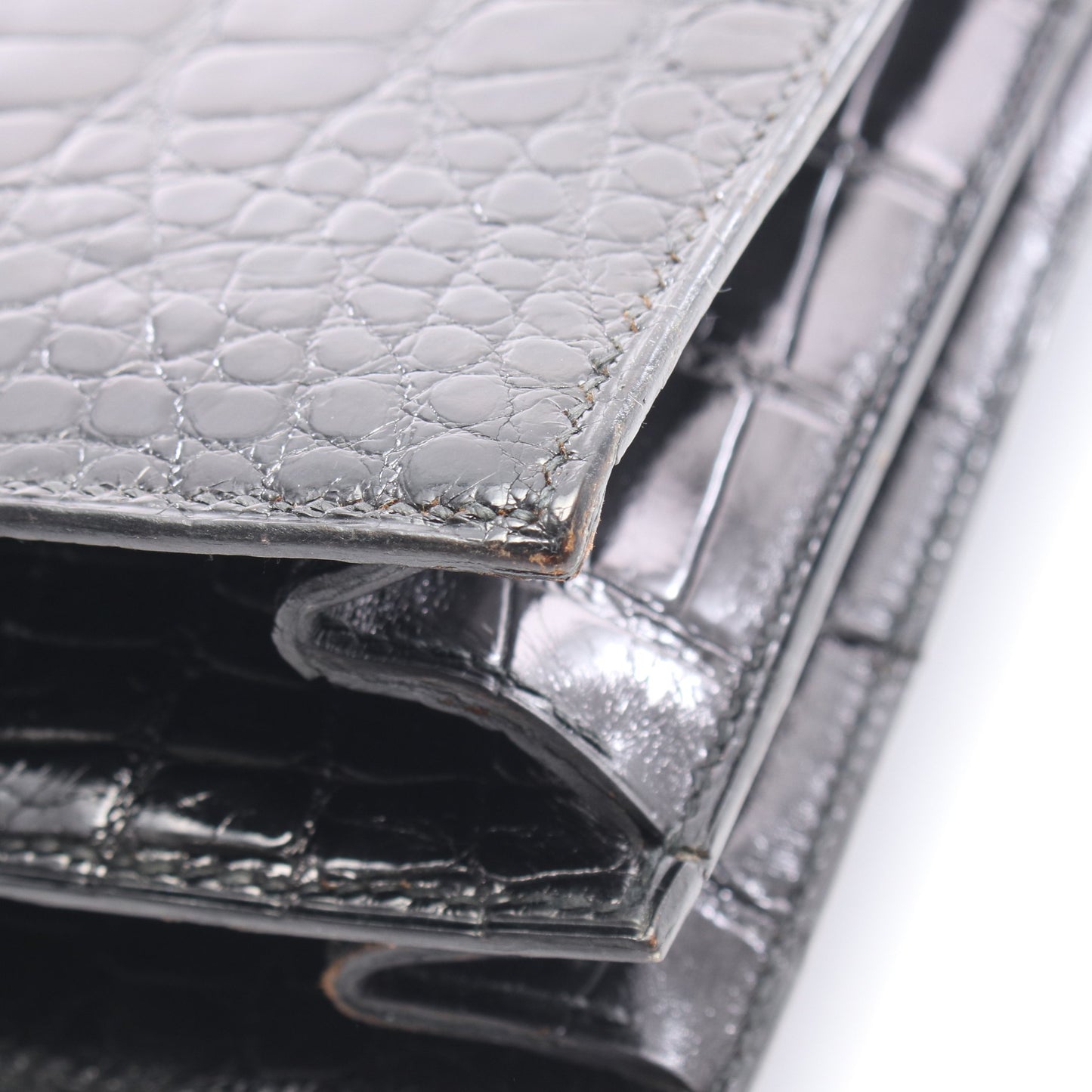ピアノ ハンドバッグ アリゲーターリセ ブラック ゴールド金具 ○V刻印 エルメス バッグ HERMES