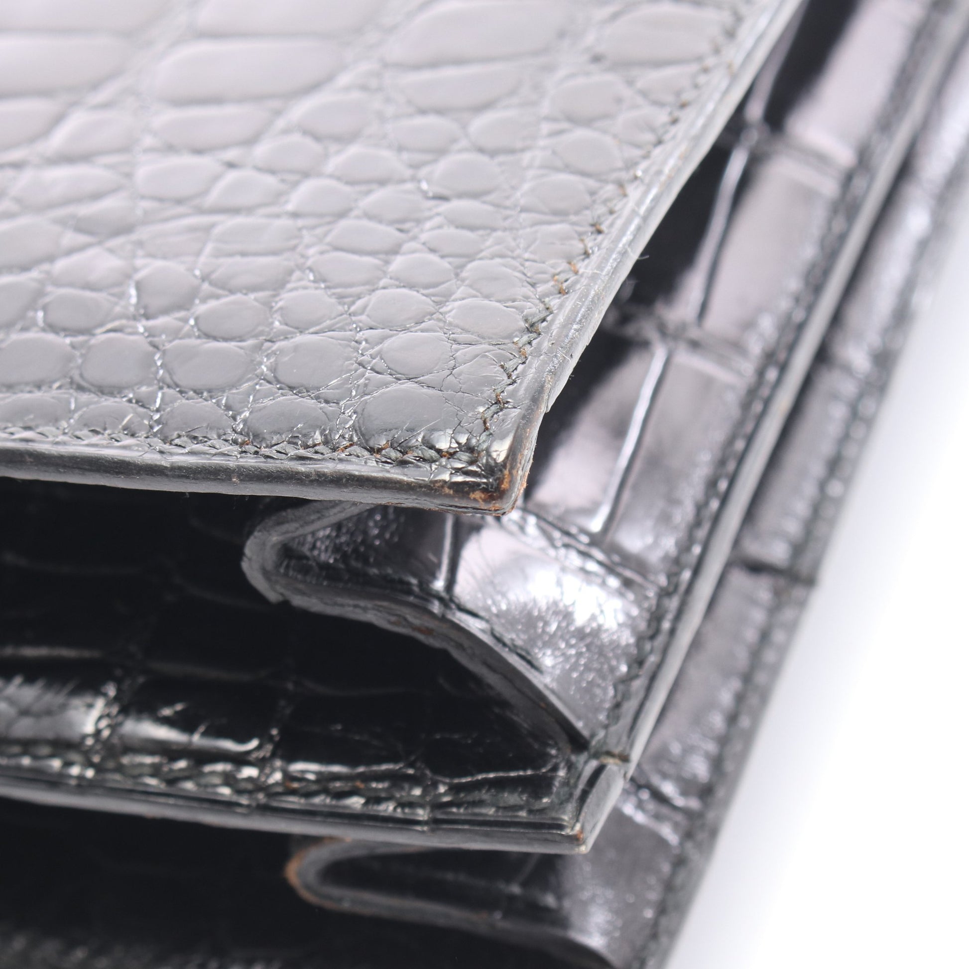 ピアノ ハンドバッグ アリゲーターリセ ブラック ゴールド金具 ○V刻印 エルメス バッグ HERMES