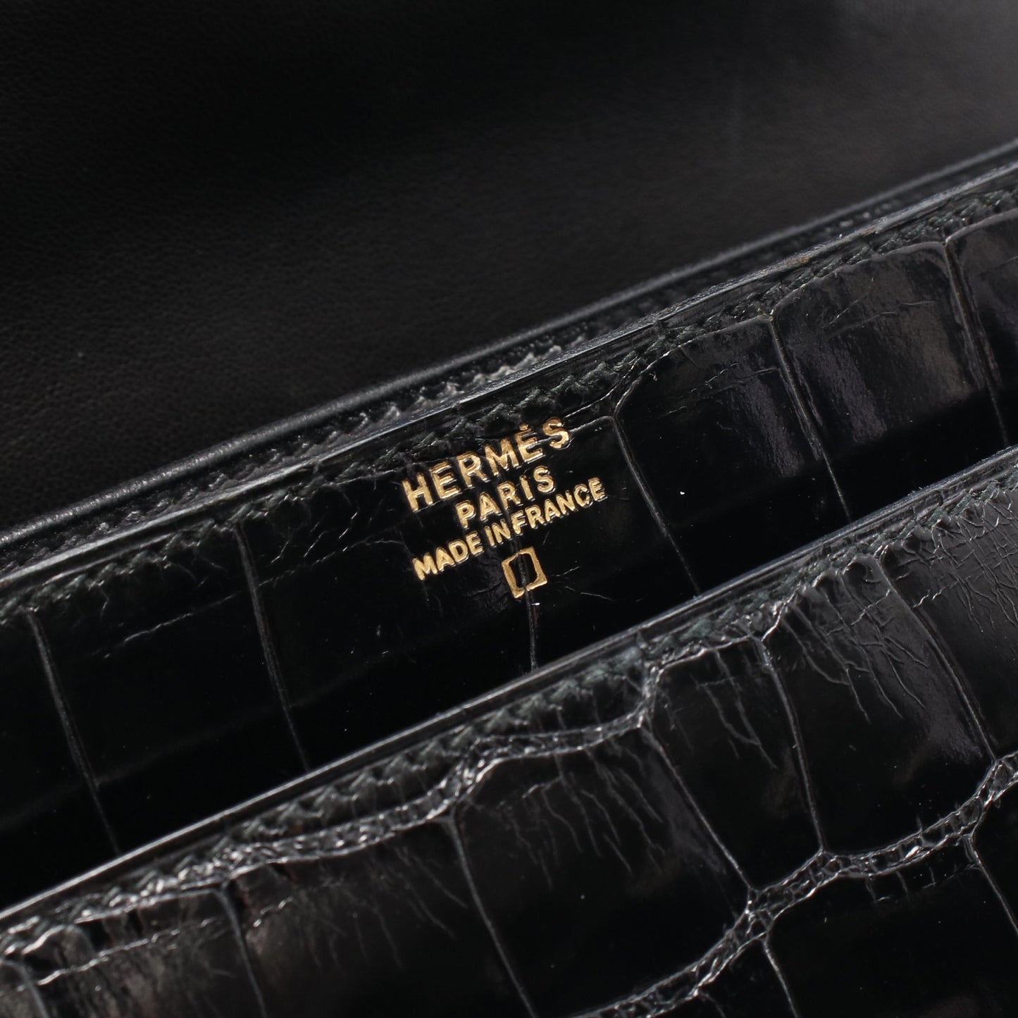 ピアノ ハンドバッグ アリゲーターリセ ブラック ゴールド金具 ○V刻印 エルメス バッグ HERMES