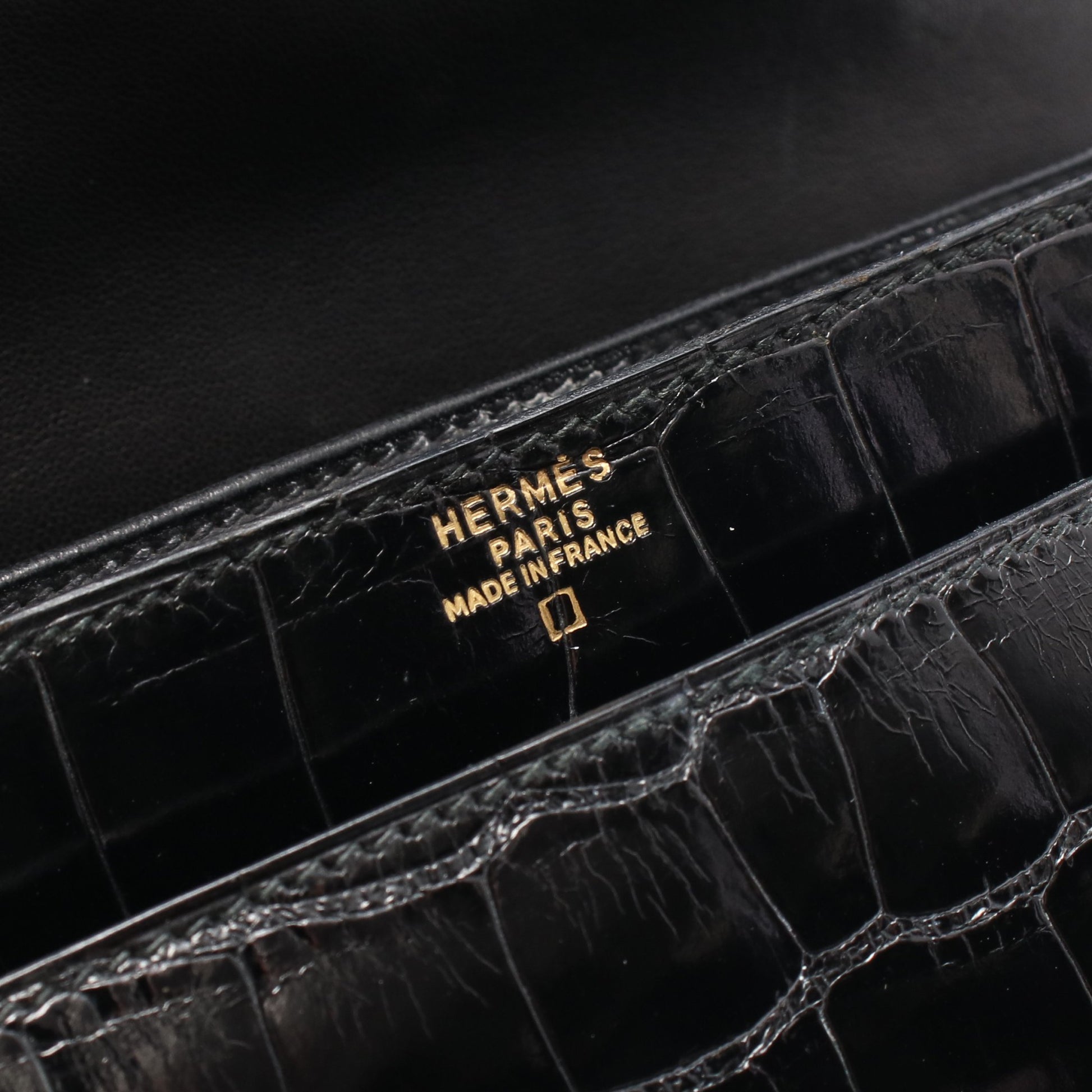 ピアノ ハンドバッグ アリゲーターリセ ブラック ゴールド金具 ○V刻印 エルメス バッグ HERMES