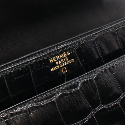 ピアノ ハンドバッグ アリゲーターリセ ブラック ゴールド金具 ○V刻印 エルメス バッグ HERMES
